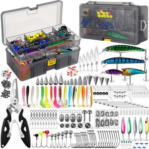 Fishing Lures Kit Removable Tackle Box for Saltwater with Hooks, Weights, Bobbers, Pliers, Rigs, Leaders, Line, Sinker Swivels for Men(443 Pcs,443 Pcs Fishing Lures Accessories Kit)