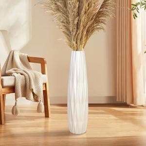 24" White Ceramic Floor Vase, Tall Ceramic Vase for Pampas Grass, Decorative Large Vases for Table Centerpieces Shelf Home Decor Living Room Flower Arrangement Simple Decorative (Shape 1)
