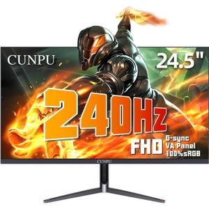 CUNPU 24 Inch 240Hz Gaming Monitor, 1080p FHD, Fast VA Panel, 1ms Adaptive Sync, Ultra Slim Frame, 16.7M Colors, sRGB 100%, HDMI 2.1 & DP 1.4, VESA, Eye Care, for PS5, Xbox, Gaming Computer Monitor