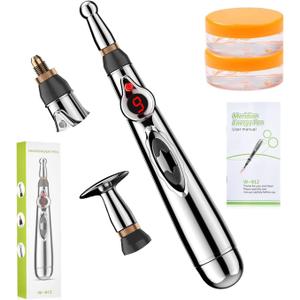 3-in-1 Massage Acupuncture Pen, Electronic Pain Relief Therapy, Meridian Energy Massager Pen Self Massage Tools Muscle Healing with Massaging Gel (Copper)