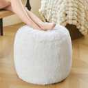 XeGe Fluffy Faux Fur Inflatable Pouf Ottoman, Comfy Shaggy Fuzzy Foot Stool Anti-Slip, Plush Foot Rest Floor Pouf Home Decorative, Foldable Round Ottoman Cushion for Living Room Bedroom, White (20"x20"x16")