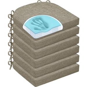 Chair Cushions for Dining Chairs, Non Slip Chair Pads with Ties and Washable Covers, Memory Foam Kitchen Chair Cushions Set of 6, 16"X16"X2.5", Khaki