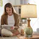 Bedside Table Lamp Set of 2 - Bedroom Table Lamps with Adjustable Color Temperatures - Boho Rattan Lamps with USB A+C Charging Ports Grey Farmhouse Living Room Lamps for Reading Bulbs Included