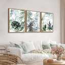 Large Framed Canvas Wall Art - Natural Float Framed Tropic Leaf Pictures Wall Art Prints for Living Room Decor Green Plants Artwork for Bedroom Kitchen Home Office Decoration 60" X 28" Set of 3, 20" X 28" X 3pieces Framed