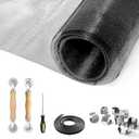 Window Screen Door Repair/Replacement Kit, King&Charles Include Black Screen Mesh 59"x106"+ 1 Roller+50Ft Spline+Hook, 6 in 1 Window Mesh Kit, Steel/Nylon Bearing Roller