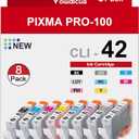 CLI-42 CLI42 Ink Cartridges 8-Pack Compatible CLI 42 Ink Use for Pixma Pro-100 Pro 100 Pro-100S Printers (Black, Grey, Cyan, Light Grey, Photo Cyan, Magenta, Photo Magenta, Yellow)