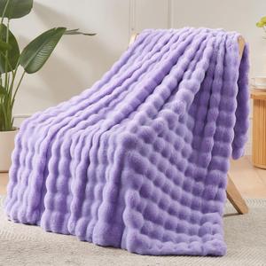 NEWCOSPLAY Faux Fur Throw Blanket Lavender Bubble Blanket Thick Warm Soft for Couch Sofa Bed 550GSM (Lavender, Throw(50"x60")) NEWCOSPLAY Faux Fur Throw Blanket Lavender Bubble Blanket Thick Warm Soft for Couch Sofa Bed 550GSM (Lavender, Throw(50"x60"))