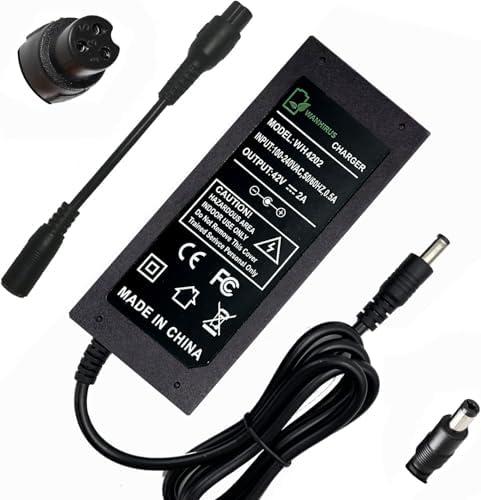42V 2A Charger for Scooter 36V Lithium Battery, Smart Power Supply for 36 Volt Li-on (8mm 3-Prong and 5.5mm DC Connector)