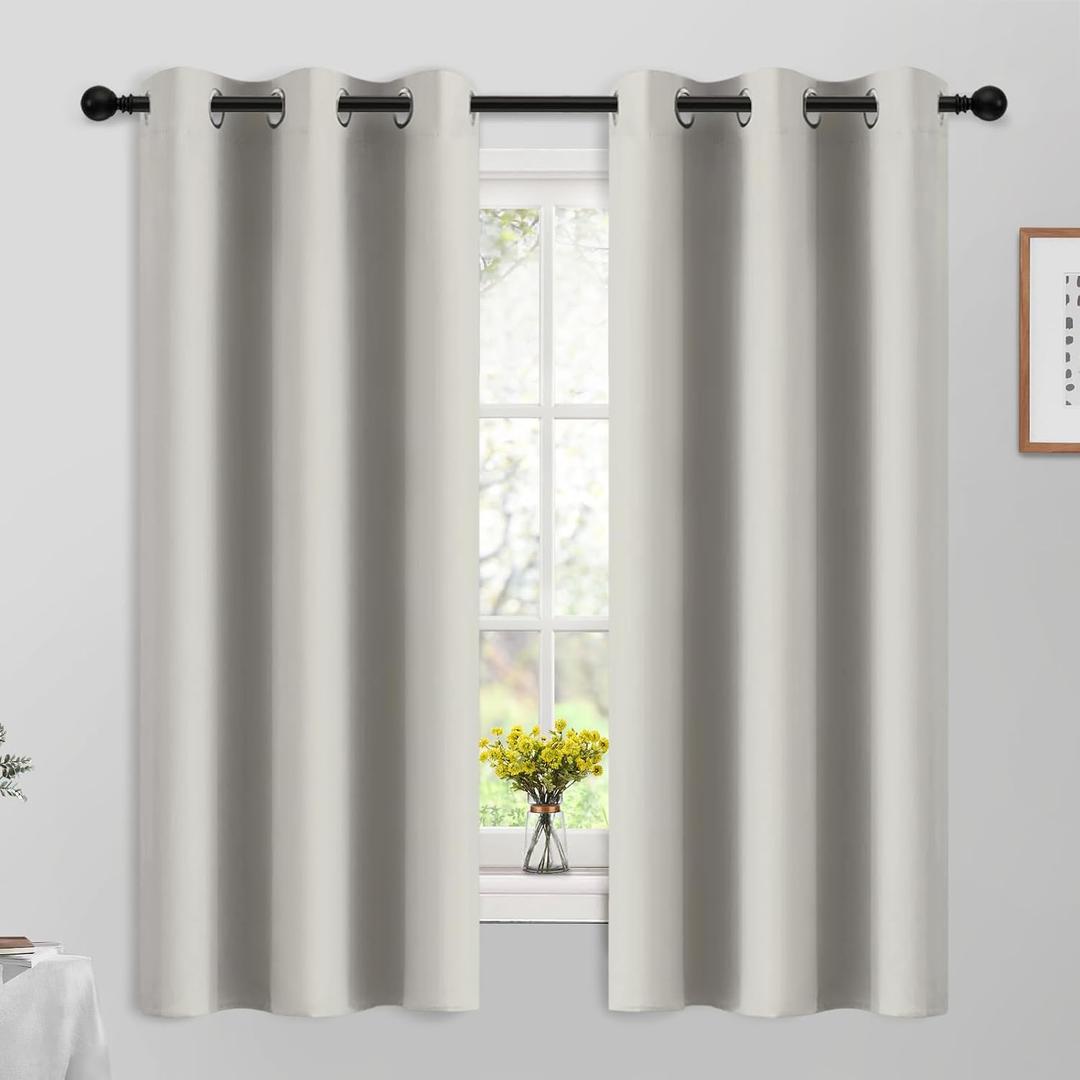 Yakamok Blackout Curtains Room Darkening Thermal Insulated Grommet top Window Curtains for Living Room, 42 x 63 Inch, Light Beige, Set of 2