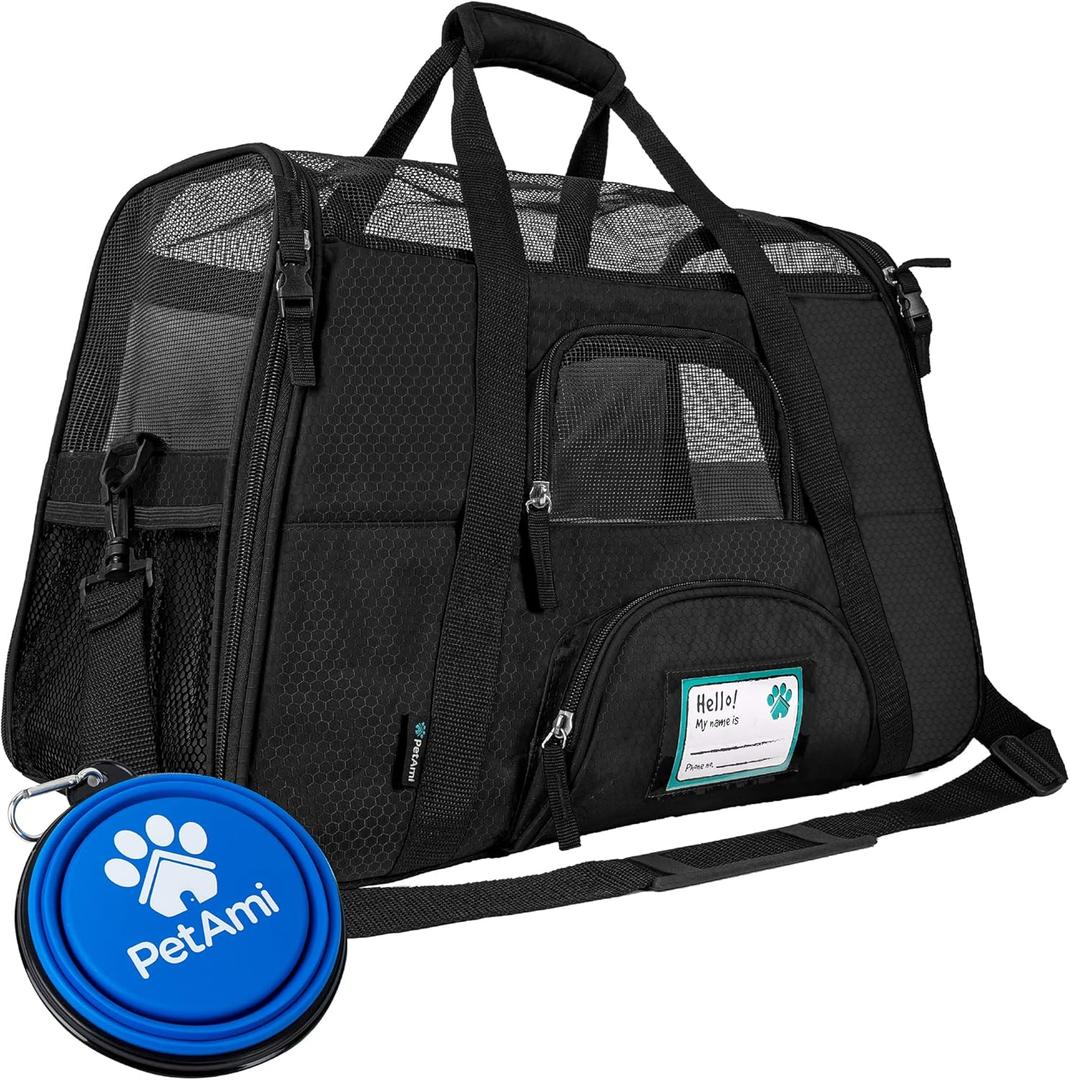 PetAmi Airline Approved Pet Carrier for Cat, Soft Sided Dog Carrier for Small Dogs, Cat Travel Supplies Accessories for Indoor Cats, Ventilated Pet Carrying Bag Medium Large Kitten Puppy,Black, Large - 19.5"L x 10.2"W x 12"H