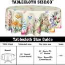 Easter Bunny Tablecloth Round 60 Inch Spring Floral Tablecloth Easter Rabbit Circle Table Cloth Farmhouse Table Cover for Dining Room Kitchen Holiday Party Decor