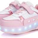 Roller Skate Shoes for Boys and Girls Kids LED Light Up Fashion Sneakers with Rechargeable and Detachable Wheels The Gift for Party Birthday Christmas Day (12 Little Kid, Pink1558)