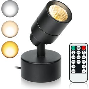 LED Spotlights Indoor, 5W Plants Uplighting with Remote Control Dimmable & Timer, Uplights Indoor Floor Spot Lights for Painting, Picture, Artwork, Accent Stick on Wall Light with 5.9 FT Plug Cord (1-pack, Black)