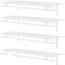 4 Pack Closet Shelves with Triangular Brackets and Hanging Rod, 4FT X 12IN Wall Mounted Wire Shelving Orgnizer for Closet,Laundry Room,Pantry,Load Up to 150lb, White