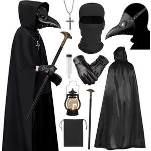 Kicpot Plague Doctor Halloween Costume Beak Mask Priest Monk Halloween Cosplay Medieval Renaissance Steampunk
