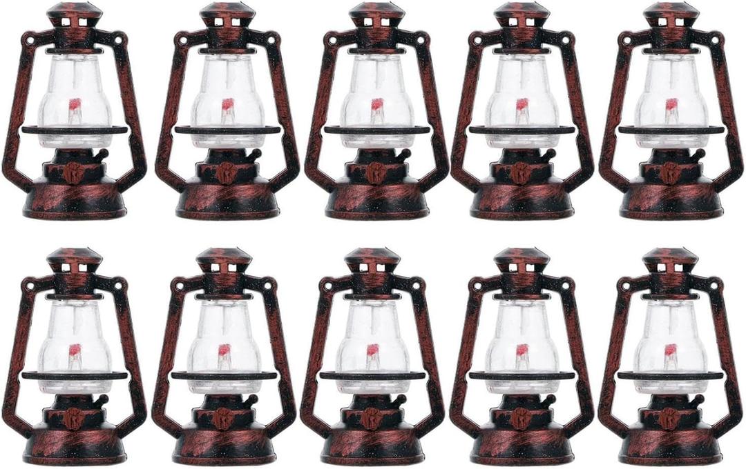 ARTIBETTER 10Pcs Mini Lanterns for Christmas Decor, Vintage Dollhouse Garden Lantern Crafts, Rustic Miniature Oil Lamp for Holiday Tabletop, Fireplace, and DIY Displays 2Inch Bronze