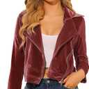 Allegra K Women's Velvet Moto Jacket Cropped Blazer Zip Up Motorcycle Lapel Collar Winter Dressy Jackets Coat 2025 XL