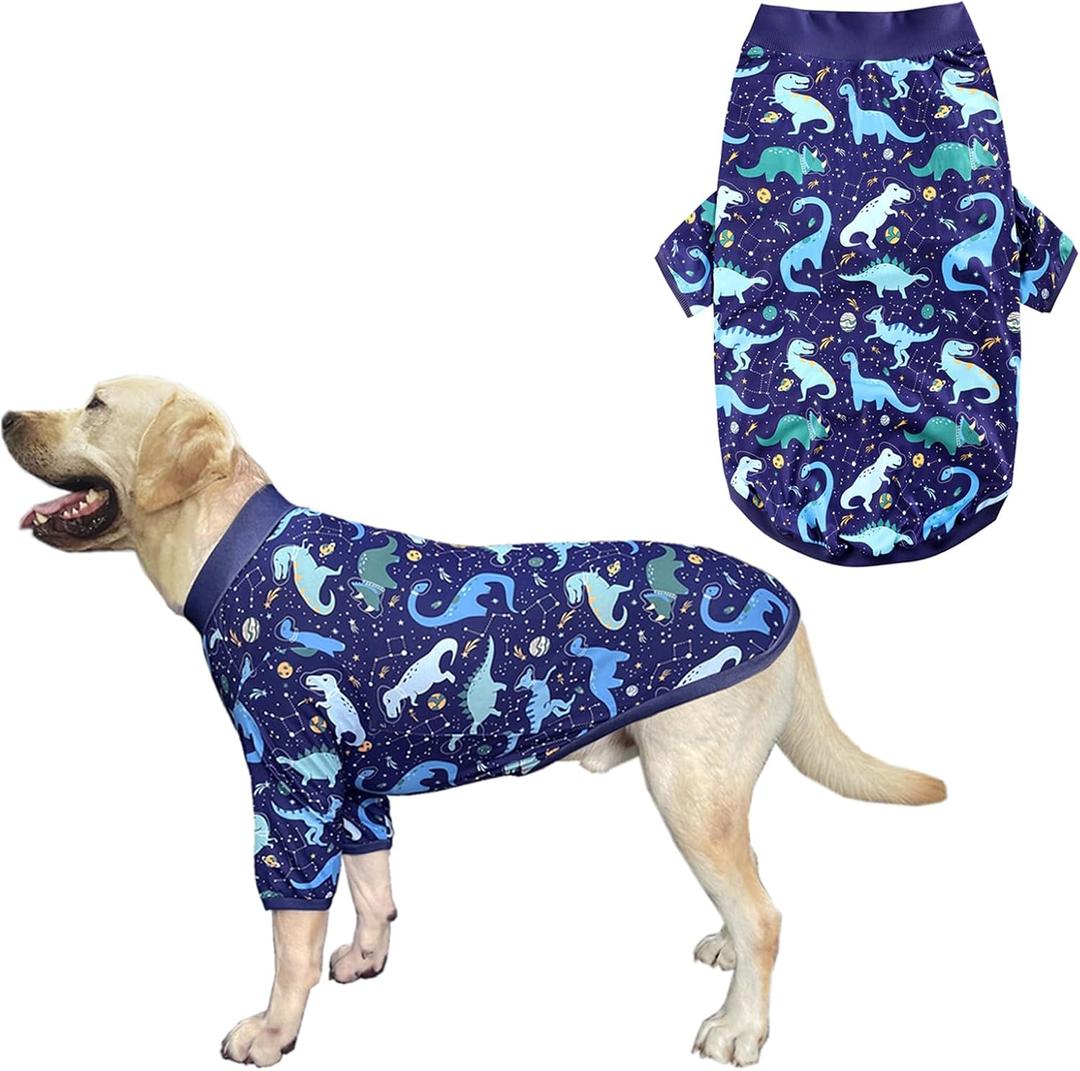Dog Navy T Shirts with Universe Dinosaur Pattern Printed Pet Shirt Softable Pajamas for Large Dogs (3XL, Navy)
