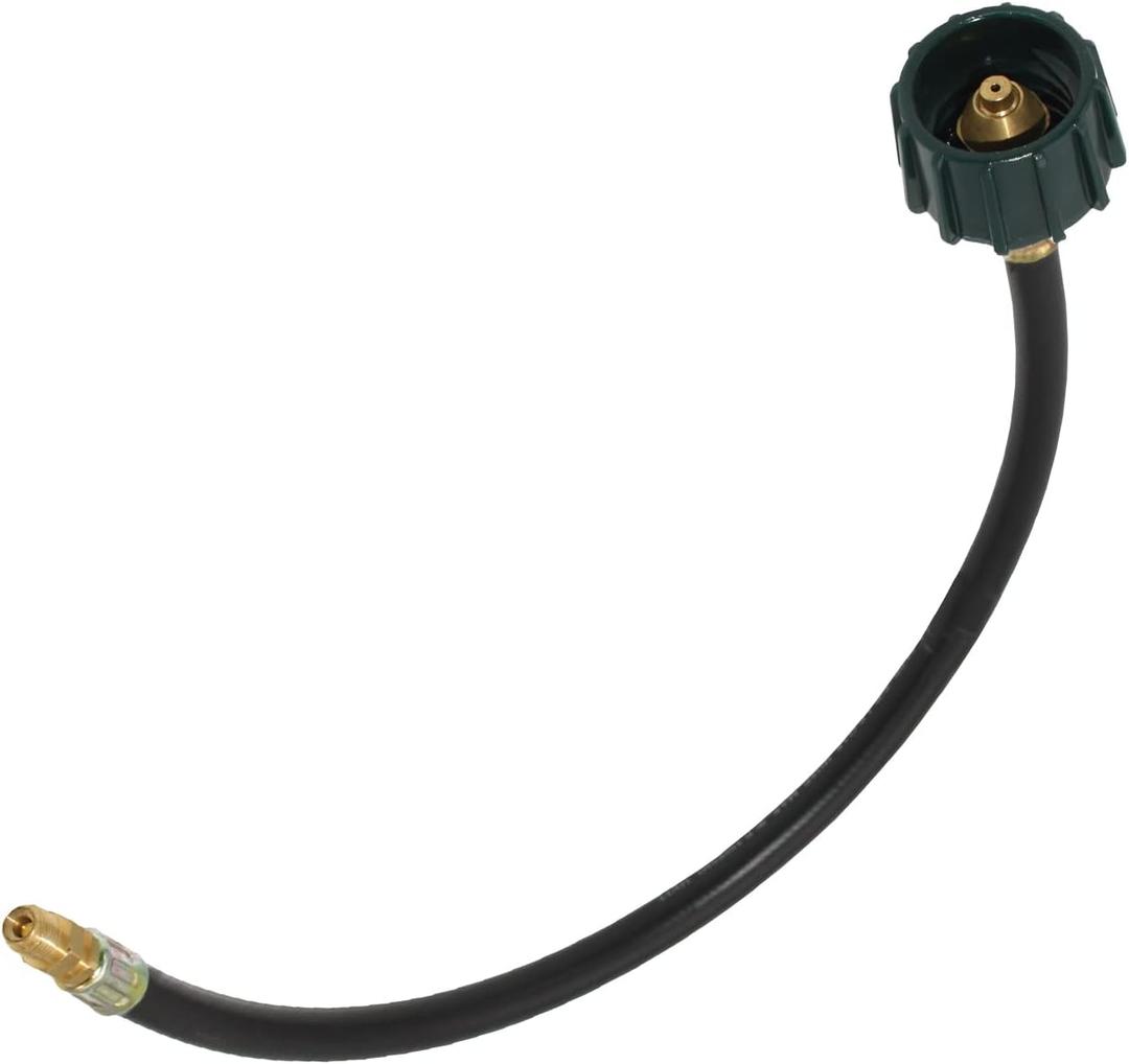 Flame King 18-inch Pigtail Hose Connectors, 1/4" Male Inverted FLARE (NOT NPT) for RV, Van or Trailer, Propane Tank 2-Stage Auto Changeover Regulators, Black/Green