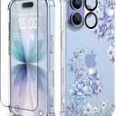for iPhone 17 Case,[3 in 1] with Screen Protector & Camera Lens Protector, Flower Pattern Design,Clear Soft Shockproof Slim Floral Phone Cover for Women Girls 2025 6.3"(Magnolia/Blue)
