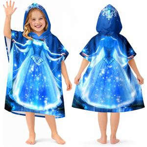 Kids Hooded Beach Towels Wrap for 2-6 Years,Cute Princess Theme Girls Swim Cover Up for Bathroom22"x26" Quick Dry Blue Bath Towel Poncho,Perfect for Travel Vacation,Pool Party,Swimming