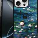 Water Lilies Phone Case Fit for iPhone 16 Pro TPU Shockproof Protective Monet Waterlily Cat Flowers Phone Cover Gift for Boy Girl Men Women