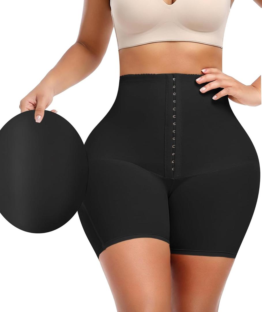 Butt Pads for Bigger Butt Faja Shorts Shapewear Tummy Control Body Shaper Padded Hip Shapewear for Women (Medium, Black With Pad/Hook)
