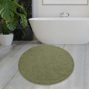 MAYSHINE Round Area Rug Set for Bathroom | Soft Plush Chenille Bath Mat, Water Absorbent Non-Slip Bathroom Rug | Washable Shag Carpet for Shower, Bedroom, or Home Dcor | 36"x36" (Round) | Sage Green