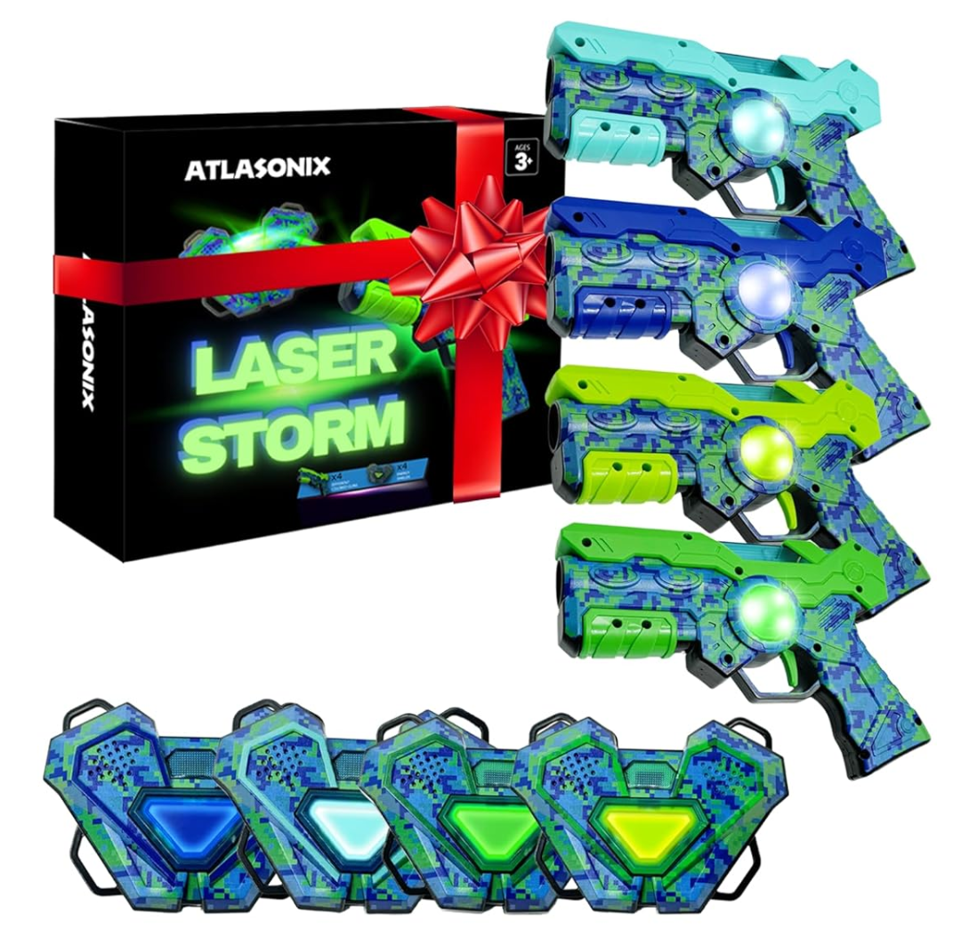 Laser Tag Guns Set of 4  Kids Laser Tag Set of 4, Lazershooting Set with Vests, Christmas & Birthday Gift for Kids & Adults, Fun Outdoor Indoor X Blaster Experience Ages 3+