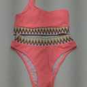 YIMISAN Women's Ribbed Bikini Sets One Shoulder Top with Mid Waist Two Piece Bathing Suit (Coral Pink1) S