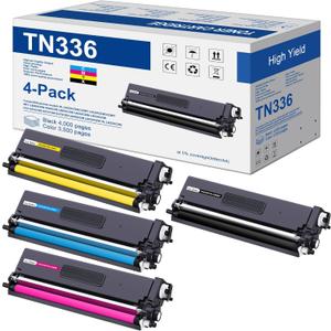 TN336 Toner Cartridge High Yield Compatible Replacement for Brother TN-336 TN331 for Use with Brother HL-L8350CDW HL-4150CDN MFC-L8850CDW Printer (1BK,1C,1M,1Y, 4 Pack)