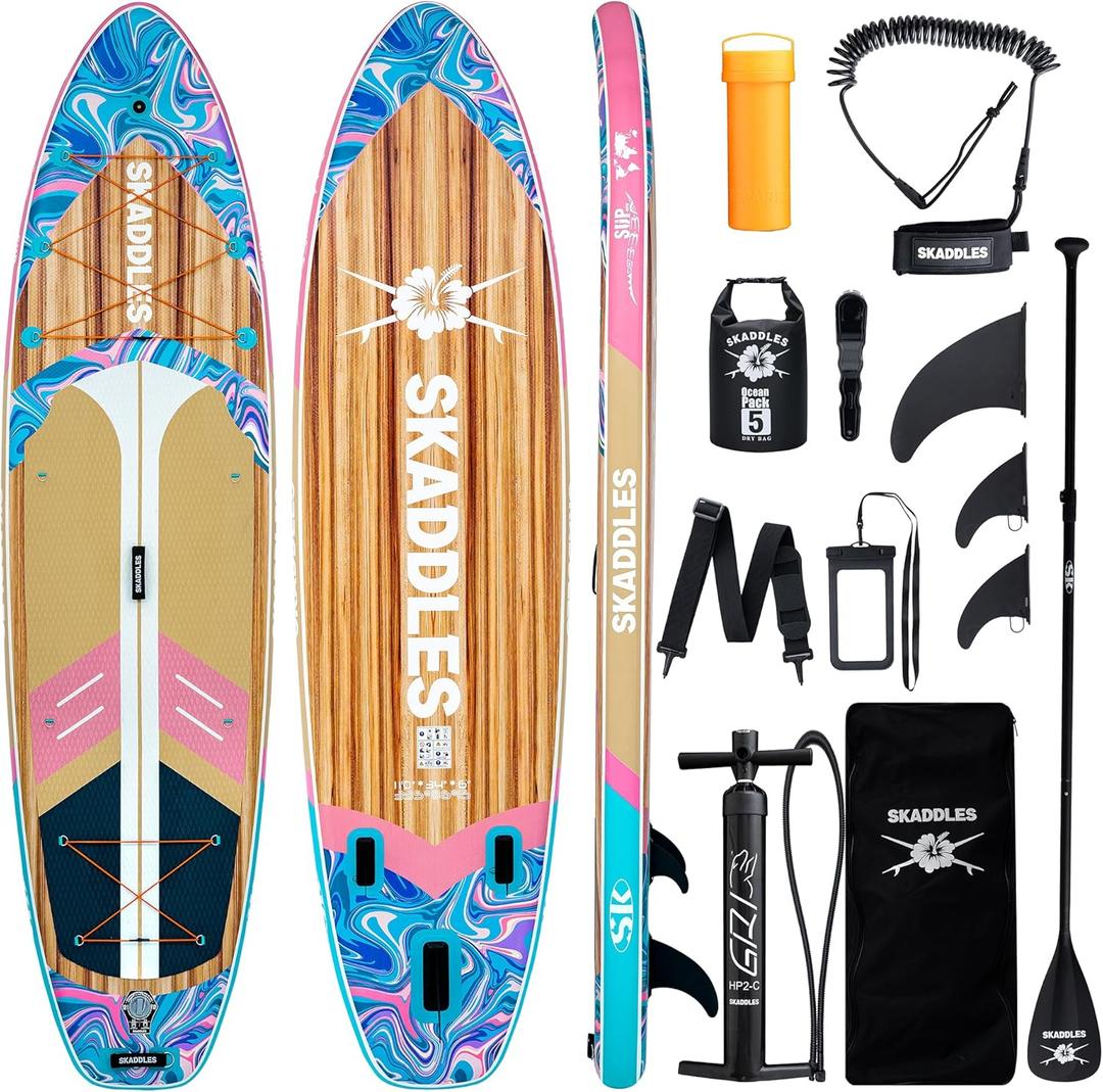 11' Inflatable Stand Up Paddle Board Extra Wide SUP for Adults & Kids of All Skill Levels, Stable Paddleboard with Pump, Fins, Backpack, Accessories & Waterproof Phone Pouch