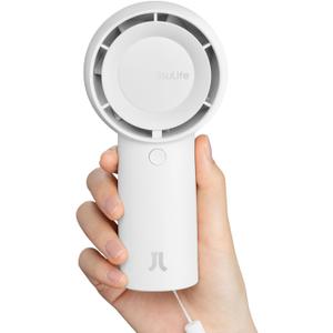 JISULIFE Portable Handheld Turbo Fan [16H Max Cooling Time], 4000mAh USB Rechargeable Personal Battery Operated Lash Small Pocket Fan with 5 Speeds for Travel/Outdoor/Vacation/Concerts - White