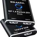 BolAAzuL DisplayPort Switch 8K 2 in 1 Out, Display Port 1.4 Splitter Switcher Selector Box - 8K@60Hz, 5K@120Hz, 4K@144Hz, 2K@165Hz - Unidirectional|Plug&Play|with Equalizer for PC Host Monitor Laptop