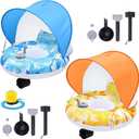 2Sets Motorized Pool Float for Adults, Electric Inflatable Pool Lounger with Canopy, Float Chair Tube with Pusher Handles, Cup holder, Foot Pump for Summer Swimming Party Beach Water Lake(Blue Yellow), 47.24 x 47.24"