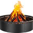 Smokeless Fire Pit Ring, 35-Inch Outer/31-Inch Inner Heavy Duty Large Solid Metal Steel Flower Shape Firepit Rim Insert for Outside Wood Burning, DIY Campfire Ring (Black)