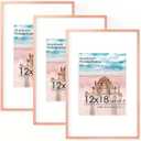12x18 Metal Picture Frame for Wall With Mat for 8.5x11, 12''x18'' Aluminum Photo Frames With Tempered Glass for Home Decor, Minimalist Modern Poster Frame Horizontally & Vertically, 3 PCs, Rose Gold