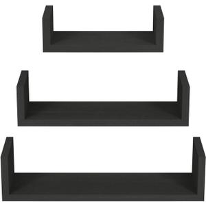 SRIWATANA Floating Shelves Wall Mounted, Solid Wood Wall Shelves, Black
