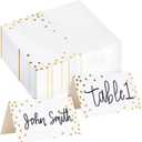 Best Paper Greetings Place Cards for Table Setting - 3.5 x 2 In Folded, 100 Pack, Gold Foil Polka Dots, 250gsm Paper - Place Card Holders & Food Tags for Weddings & Dinner Parties