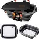 New XL Collapsible BBQ Prep Tub wtih LOCKING Lid, Cutting Board & Drain Hole | BPA-Free, Food-Grade, Recyclable, Space-Saving Caddy for Grilling, Camping, Kitchen & Outdoor Cooking (Black, 16 Liters)