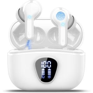 Wireless Earbuds Bluetooth 5.3 Headphones, 40H Playback HiFi Stereo Ear Buds with LED Display, ENC Noise Cancelling Earbuds, IP7 Waterproof in-Ear Earphone for iOS Andriod Sport/Workout/Running/White