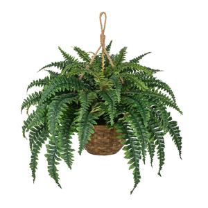 Hollyone Large Fake Hanging Ferns 49 Leaves Boston Ferns Artificial Plants Outdoor Indoor Potted Plant 23.6inch Faux Fern in Baskets Pot Artificial Hanging Fern Bush Plant for Patio Garden Porch Decor