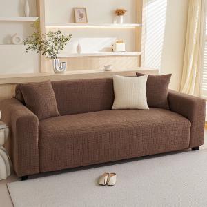 Stretchable, non-slip, washable sofa covers with embossed lines (XL Sofa, Brown)
