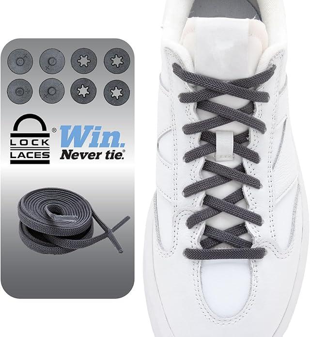 Lock Laces Flat Laces No Tie Elastic Shoelaces – Stylish No Show for Casual & Fashion Shoes – One-Size, Easy to Install