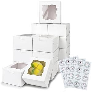 MUMULULU 28 PCS 4x4x2.5 Inches White Bakery Boxes with Window White Paperboard Treat Boxes Cookie Cake Pastry Dessert Boxes for Baked Goods Strawberries (28)