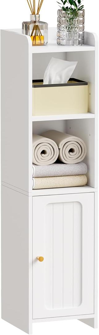 BEWISHOME Bathroom Storage Cabinet, Small Storage Cabinet with Two Adjustable Shelves, Narrow Storage for Small Spaces, White, 7.9" D x 7.9" W x 31.5" H, YYG06W