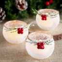 Funnymoom 6 Pcs Christmas Votive Candle Holders with Snowy and Red Berry Pine Leaves Xmas Glass Tealight Candle Holders for Table Centerpiece Fireplace Home Ornaments Wedding Party Indoor Decorations