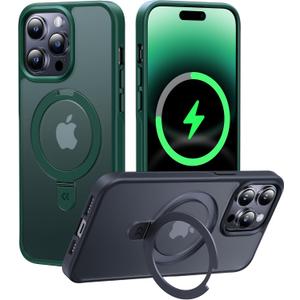 CASEKOO Designed for iPhone 14 Pro Case with Magnetic Invisible Stand [Military Drop Protection] [Compatible with MagSafe] Shockproof Slim Translucent Matte Pro Case 6.1 Inch, Green
