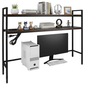 Rotulark 38.5" Desk Shelf with Outlets, 2-Tier Adjustable Multipurpose Engineered Wood Organizer Desk Hutch, Office Storage Rack, Desktop Shelf Organizer for Dorm,Office Home (Brown)
