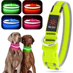 YFbrite Light up Dog Collar, USB Rechargeable LED Puppy Collar Super Bright Adjustable Glowing Dog Lights for Night Walking (Green, Large)